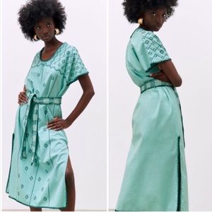 ZARA Light Green Embroidery Dress